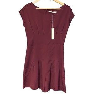 Burgundy Red LC Lauren Conrad Romper Jumper Spring pleated One Piece Dress Short